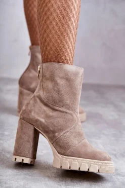 Best Boto Zamszowe Botki Na Obcasie Beżowe Elia
