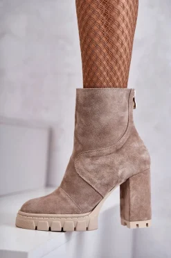 Best Boto Zamszowe Botki Na Obcasie Beżowe Elia