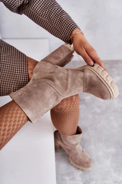 Best Boto Zamszowe Botki Na Obcasie Beżowe Elia