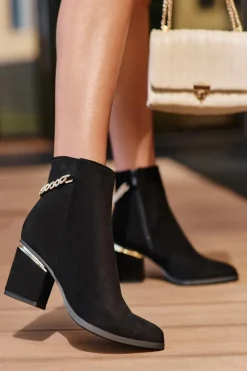Sale Zamszowe Botki Na Obcasie Z Biżuteryjną Ozdobą Czarne Jadirel Damskie Czarne Botki|Botki Na Obcasie