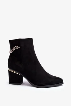 Sale Zamszowe Botki Na Obcasie Z Biżuteryjną Ozdobą Czarne Jadirel Damskie Czarne Botki|Botki Na Obcasie