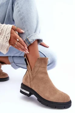 Brązowe I Beżowe Botki|Botki Płaskie><noscript><img width=