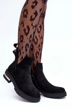 Discount Boto Zamszowe Botki Na Płaskim Obcasie Z Wycięciami Czarne Lamedella