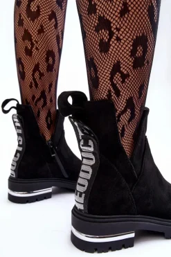 Discount Boto Zamszowe Botki Na Płaskim Obcasie Z Wycięciami Czarne Lamedella