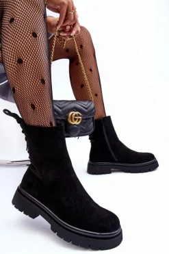 Outlet Zamszowe Botki Na Płaskim Obcasie Sznurowane Czarne Lakyta Damskie Czarne Botki|Botki Płaskie