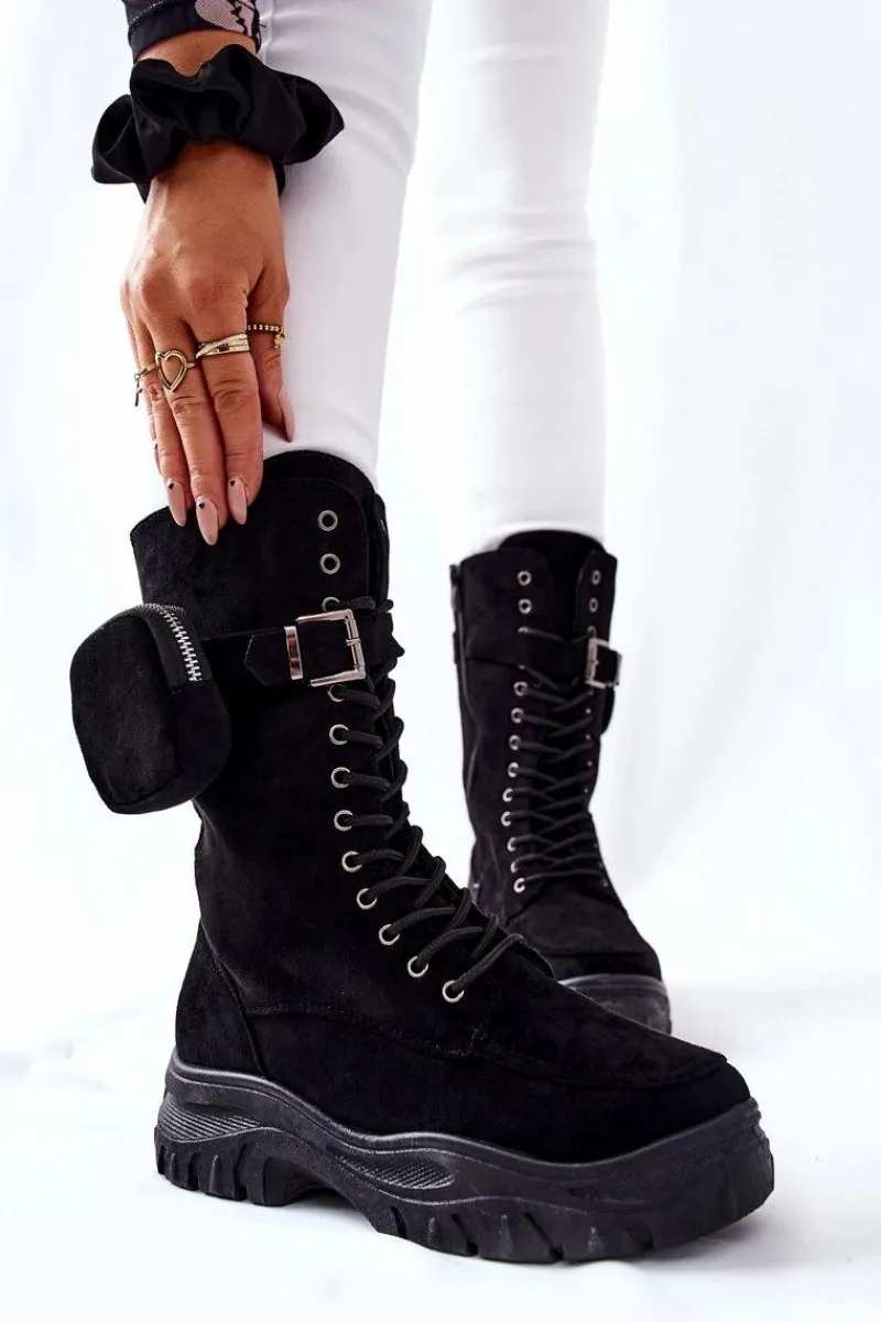 Hot Boto Zamszowe Botki Na Platformie Z Nerką Czarne Issanti