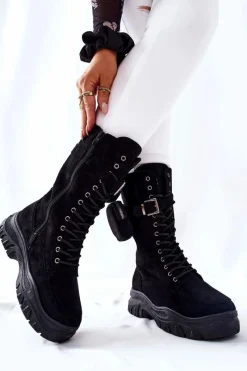 Hot Boto Zamszowe Botki Na Platformie Z Nerką Czarne Issanti