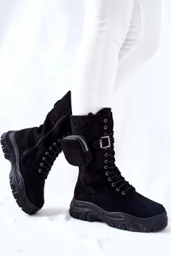 Hot Boto Zamszowe Botki Na Platformie Z Nerką Czarne Issanti