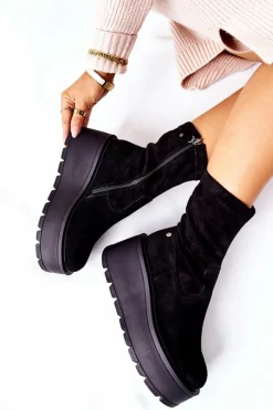 Outlet Maciejka Zamszowe Botki Na Platformie Czarne 05319-01