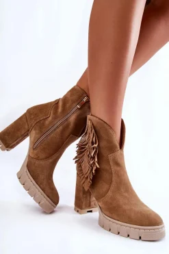 Botki Skórzane|Botki Na Słupku>Boto Zamszowe Botki Na Platformie Lewski Shoes 3251 Beżowe