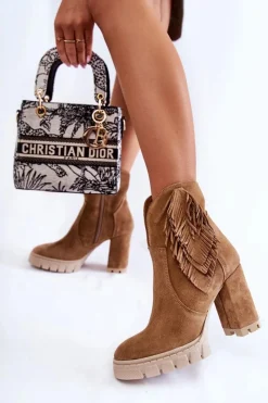 Botki Skórzane|Botki Na Słupku>Boto Zamszowe Botki Na Platformie Lewski Shoes 3251 Beżowe