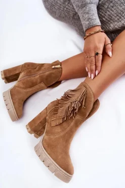 Botki Skórzane|Botki Na Słupku></noscript>Boto Zamszowe Botki Na Platformie Lewski Shoes 3251 Beżowe