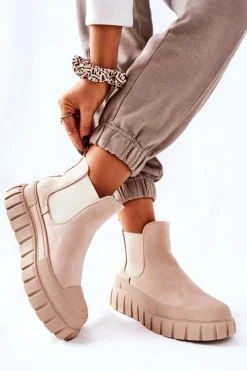 Botki Zimowe Damskie|Brązowe I Beżowe Botki>Boto Zamszowe Botki Na Platformie Beżowe Jennily