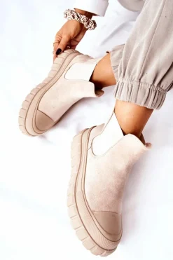 Botki Zimowe Damskie|Brązowe I Beżowe Botki>Boto Zamszowe Botki Na Platformie Beżowe Jennily