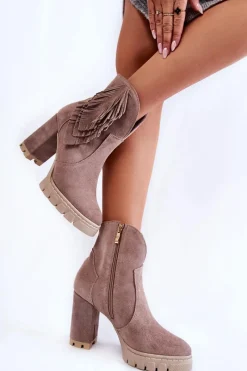 Botki Ocieplane|Botki Skórzane>Boto Zamszowe Botki Na Platformie Lewski Shoes 3251 Cappucino Brązowy