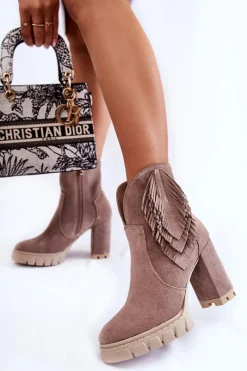 Botki Ocieplane|Botki Skórzane>Boto Zamszowe Botki Na Platformie Lewski Shoes 3251 Cappucino Brązowy