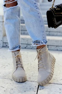 Boto Zamszowe Botki Na Platformie Lewski Shoes 3177 Jasnobeżowe