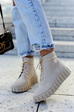 Boto Zamszowe Botki Na Platformie Lewski Shoes 3177 Jasnobeżowe