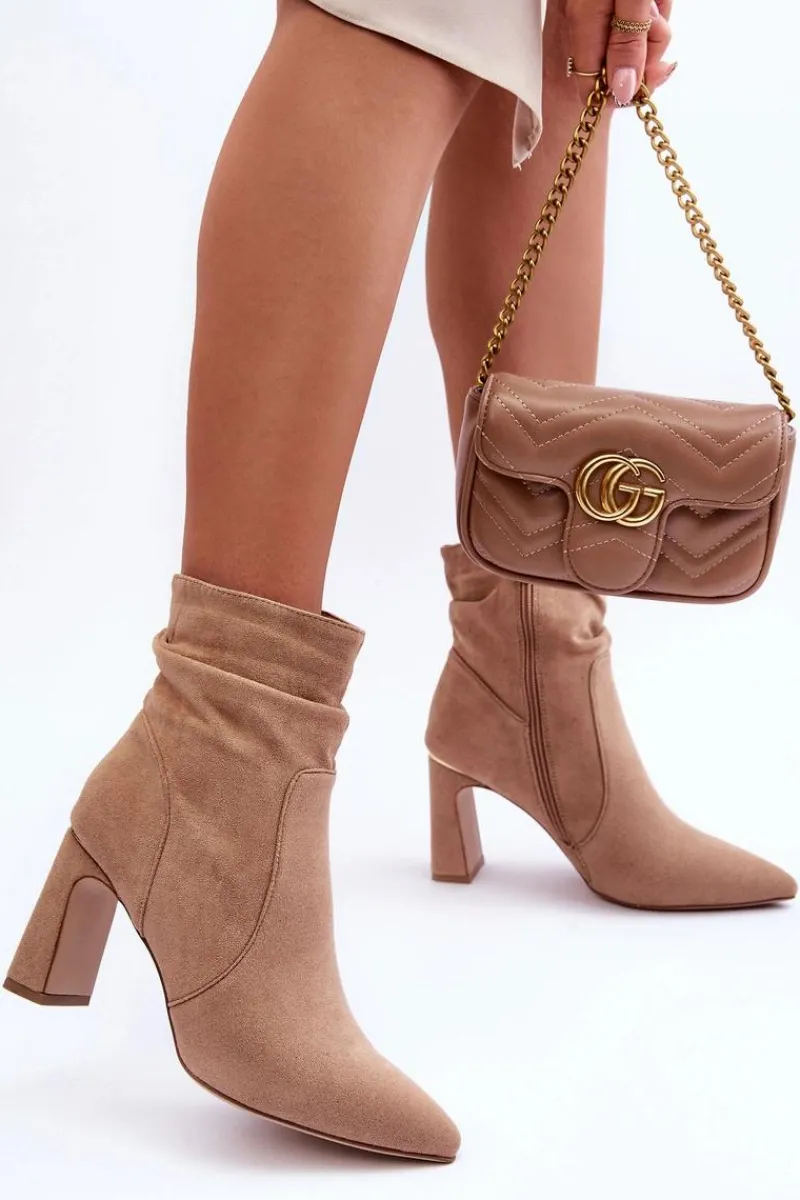 Clearance Boto Zamszowe Botki Na Słupku Beżowe Mellamene