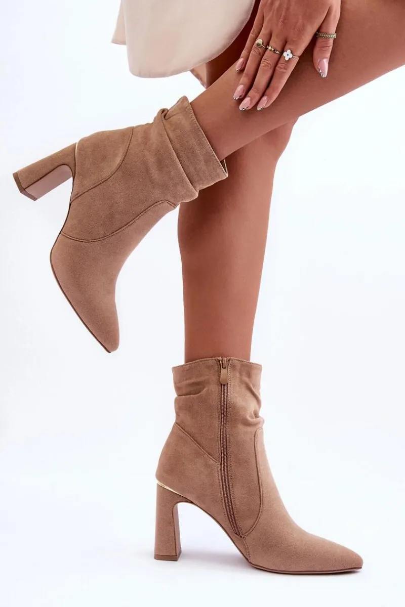 Clearance Boto Zamszowe Botki Na Słupku Beżowe Mellamene