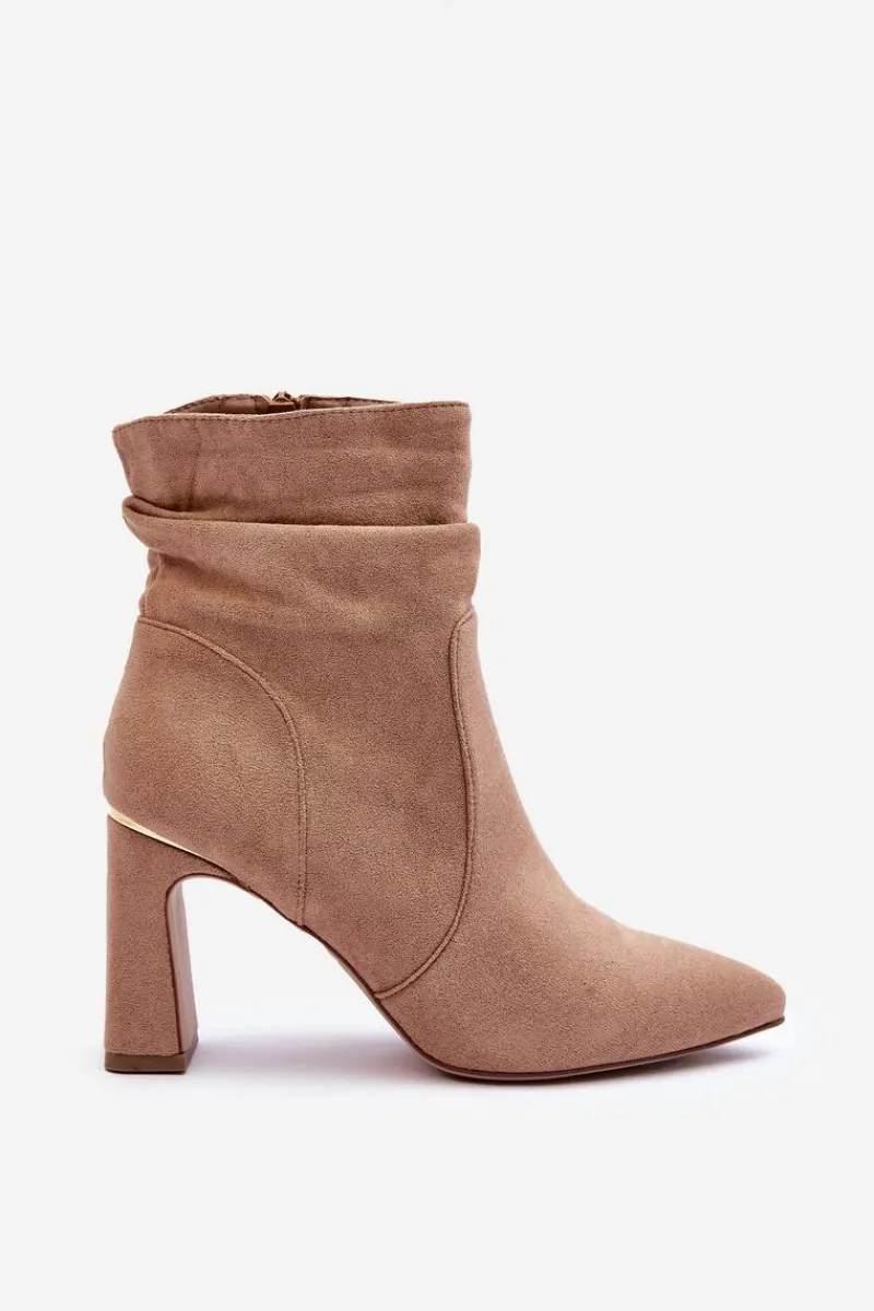 Clearance Boto Zamszowe Botki Na Słupku Beżowe Mellamene