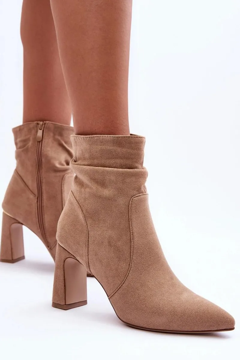 Clearance Boto Zamszowe Botki Na Słupku Beżowe Mellamene