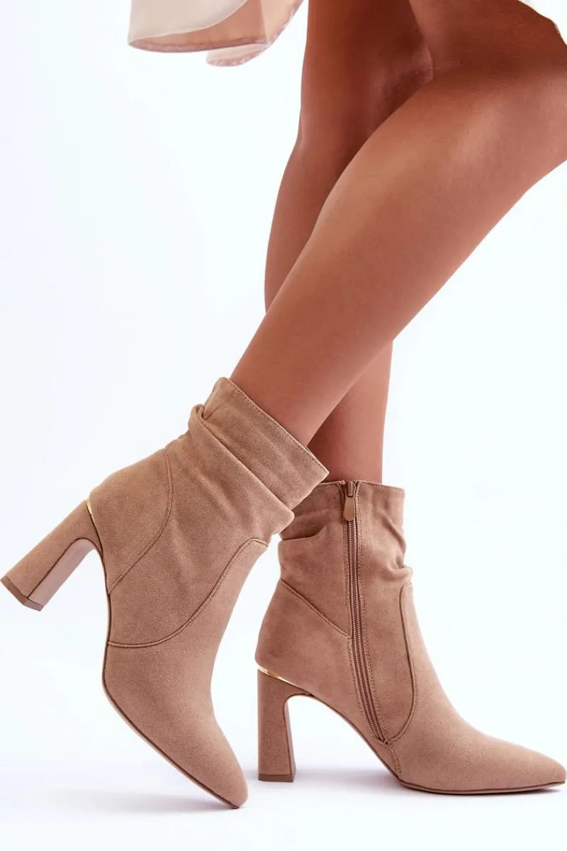 Clearance Boto Zamszowe Botki Na Słupku Beżowe Mellamene