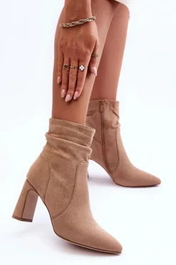 Clearance Boto Zamszowe Botki Na Słupku Beżowe Mellamene