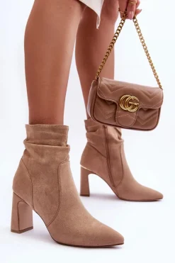 Clearance Boto Zamszowe Botki Na Słupku Beżowe Mellamene