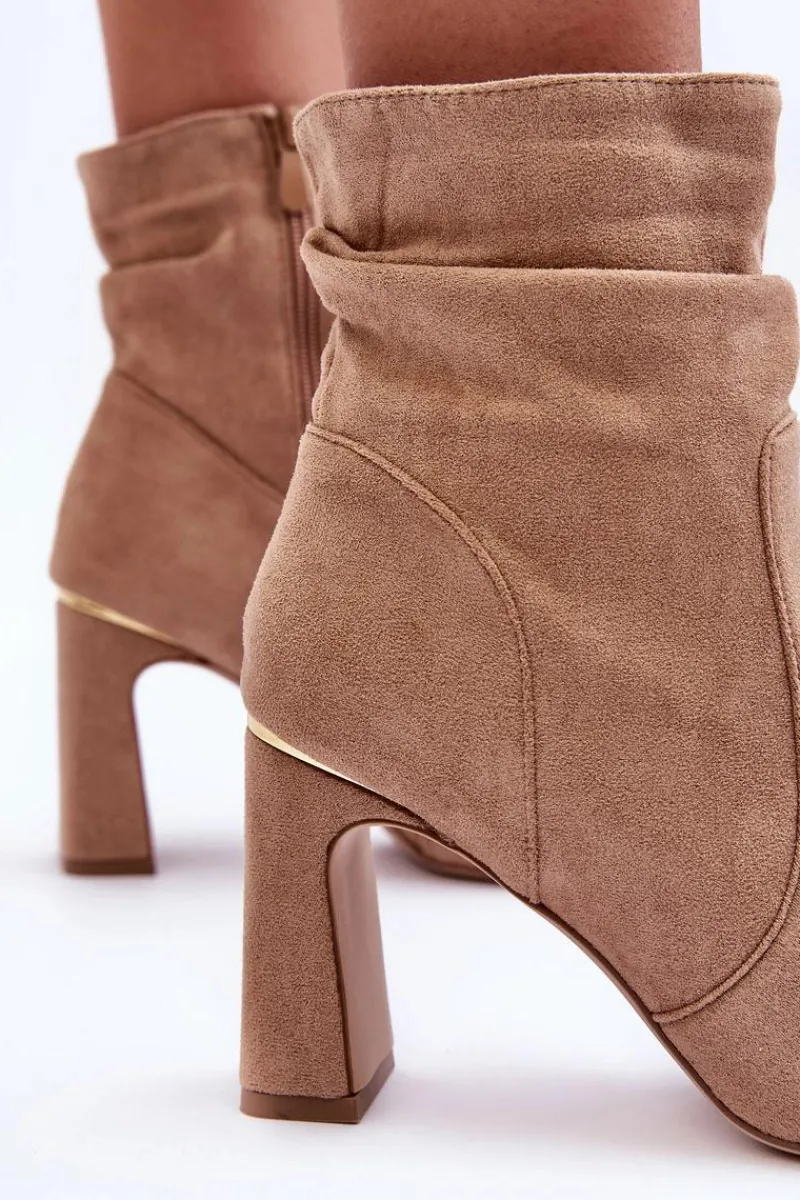 Clearance Boto Zamszowe Botki Na Słupku Beżowe Mellamene