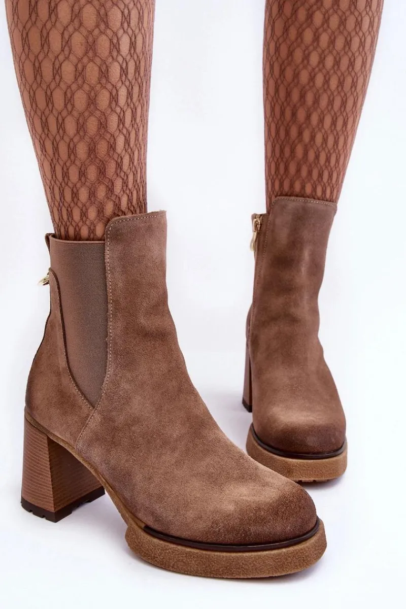 Outlet Boto Zamszowe Botki Na Słupku Brązowe Lemar Liresa Brązowy