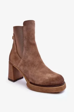 Outlet Boto Zamszowe Botki Na Słupku Brązowe Lemar Liresa Brązowy