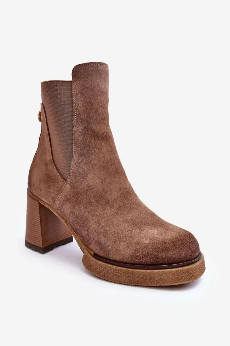 Outlet Boto Zamszowe Botki Na Słupku Brązowe Lemar Liresa Brązowy