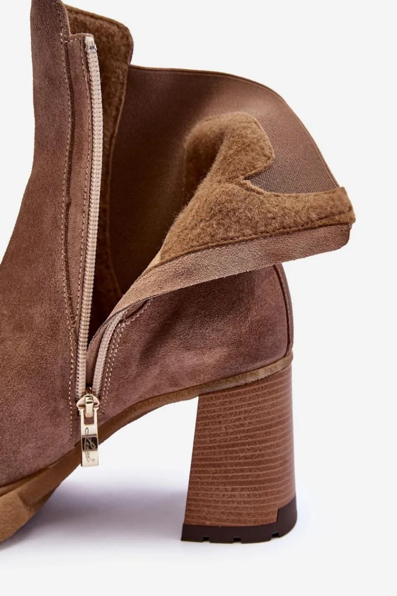 Outlet Boto Zamszowe Botki Na Słupku Brązowe Lemar Liresa Brązowy