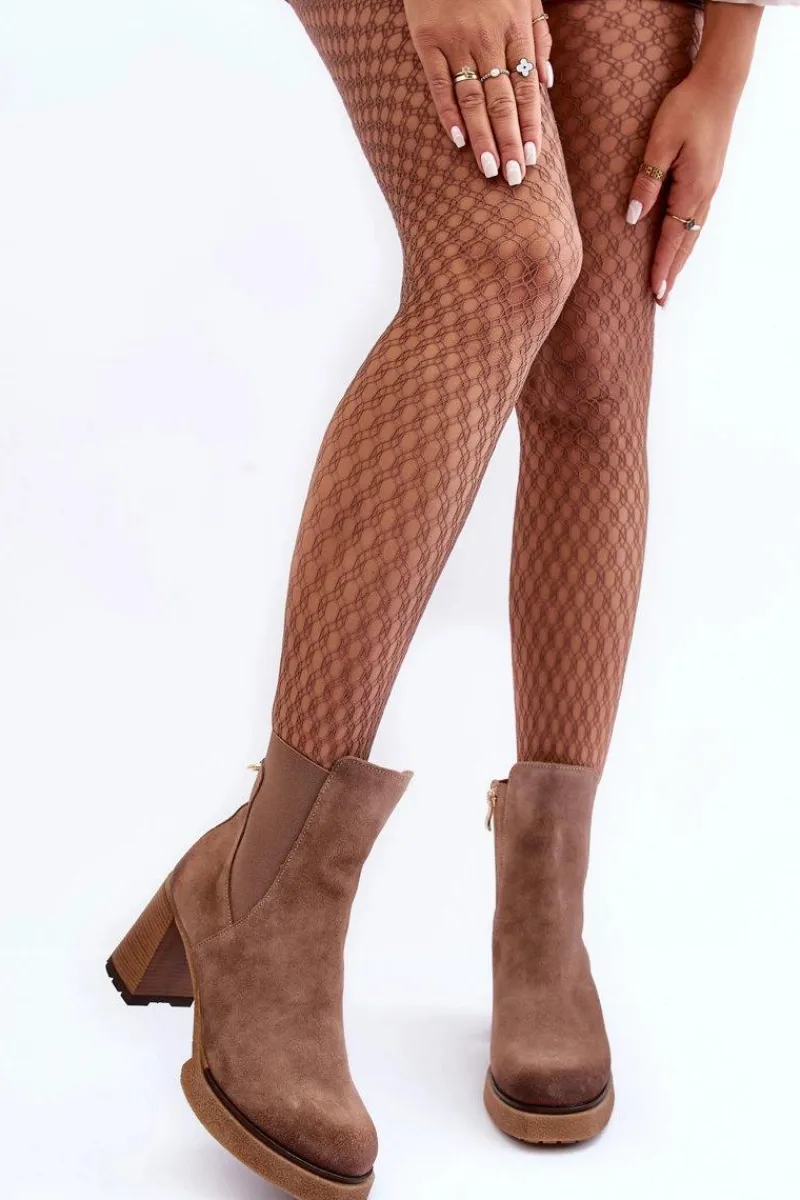 Outlet Boto Zamszowe Botki Na Słupku Brązowe Lemar Liresa Brązowy