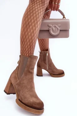 Outlet Boto Zamszowe Botki Na Słupku Brązowe Lemar Liresa Brązowy