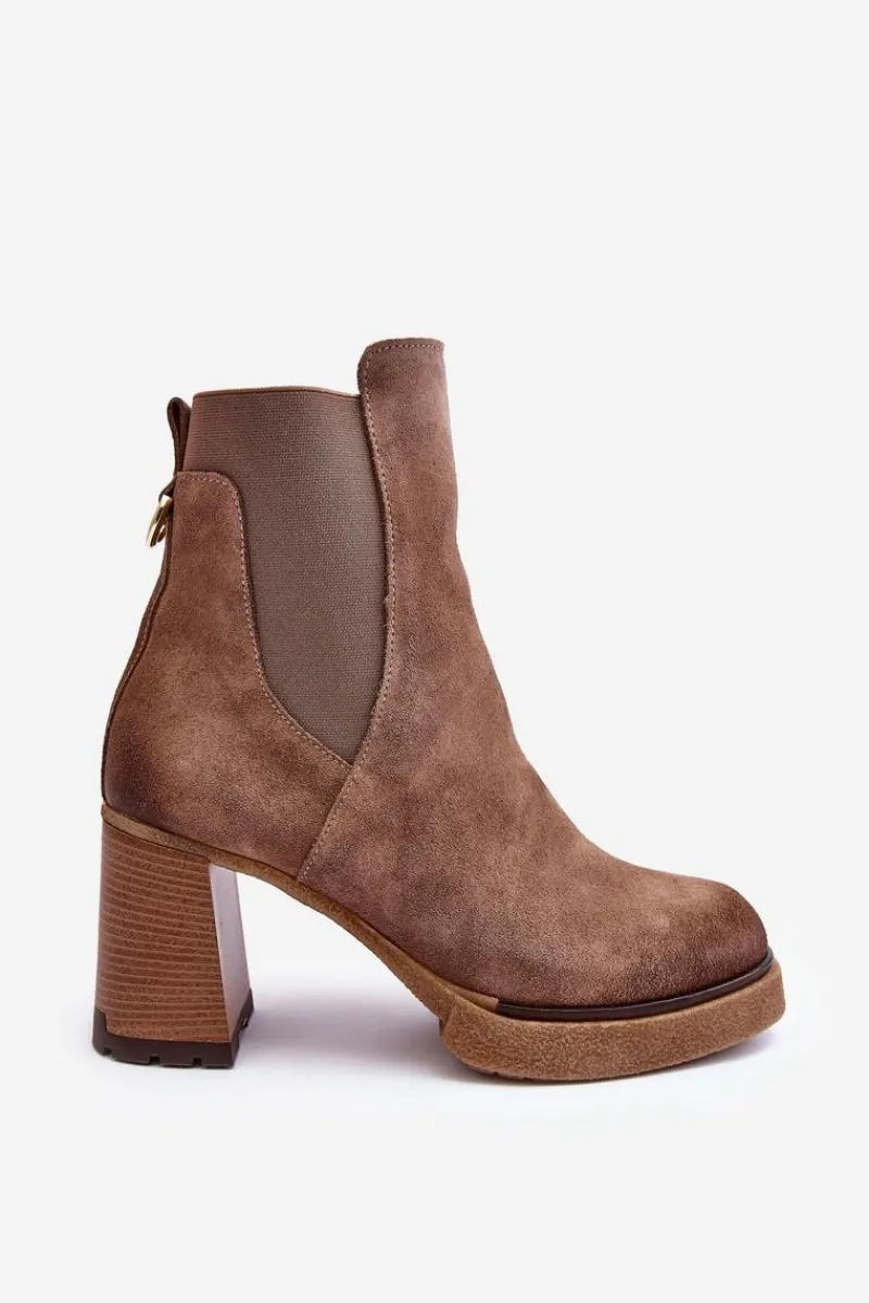 Outlet Boto Zamszowe Botki Na Słupku Brązowe Lemar Liresa Brązowy