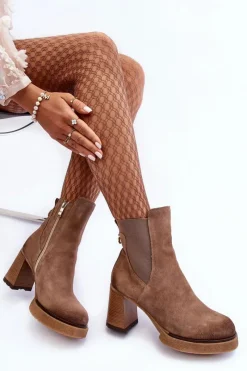 Outlet Boto Zamszowe Botki Na Słupku Brązowe Lemar Liresa Brązowy