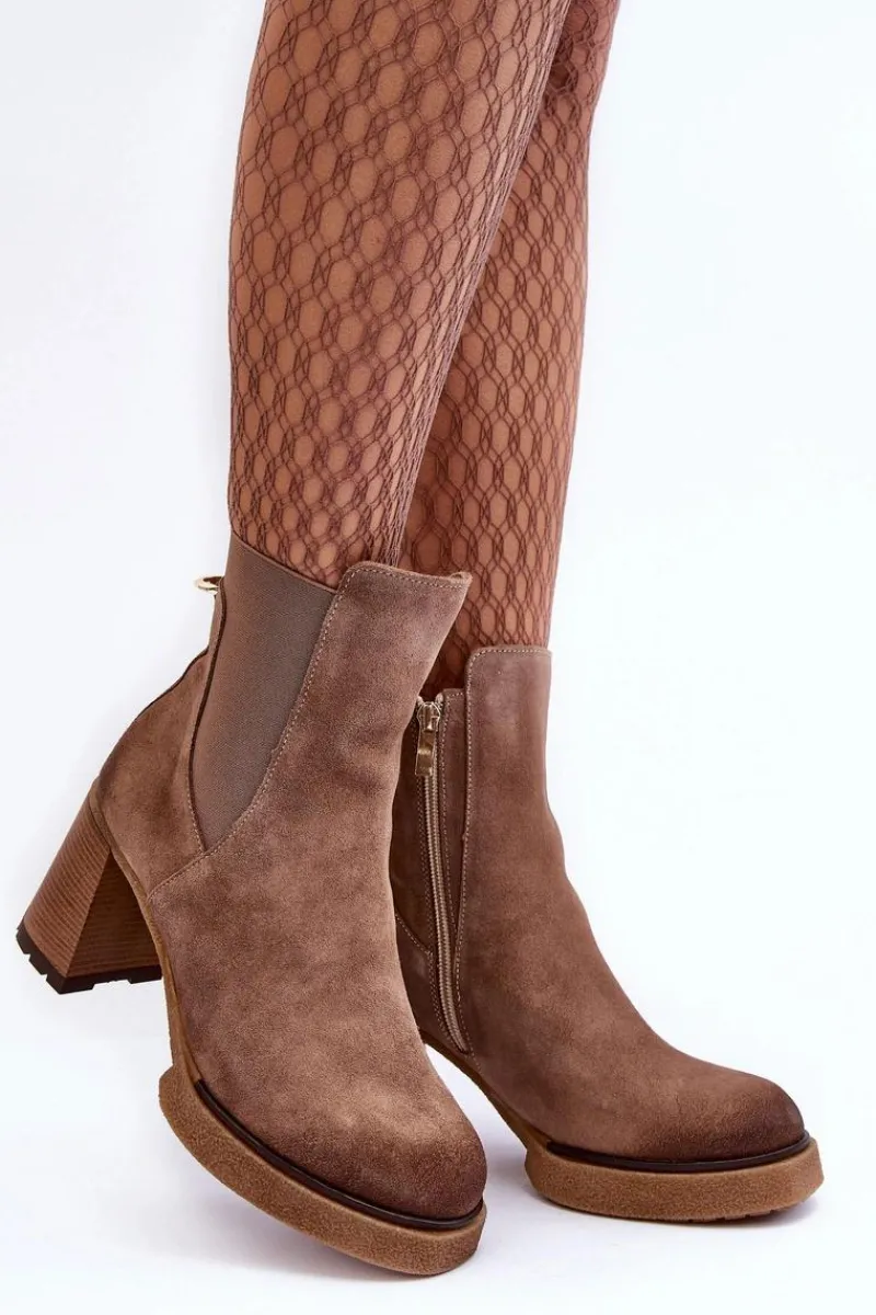 Outlet Boto Zamszowe Botki Na Słupku Brązowe Lemar Liresa Brązowy