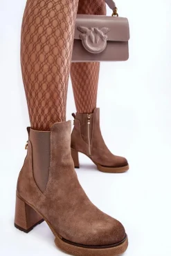 Outlet Boto Zamszowe Botki Na Słupku Brązowe Lemar Liresa Brązowy