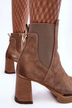 Outlet Boto Zamszowe Botki Na Słupku Brązowe Lemar Liresa Brązowy