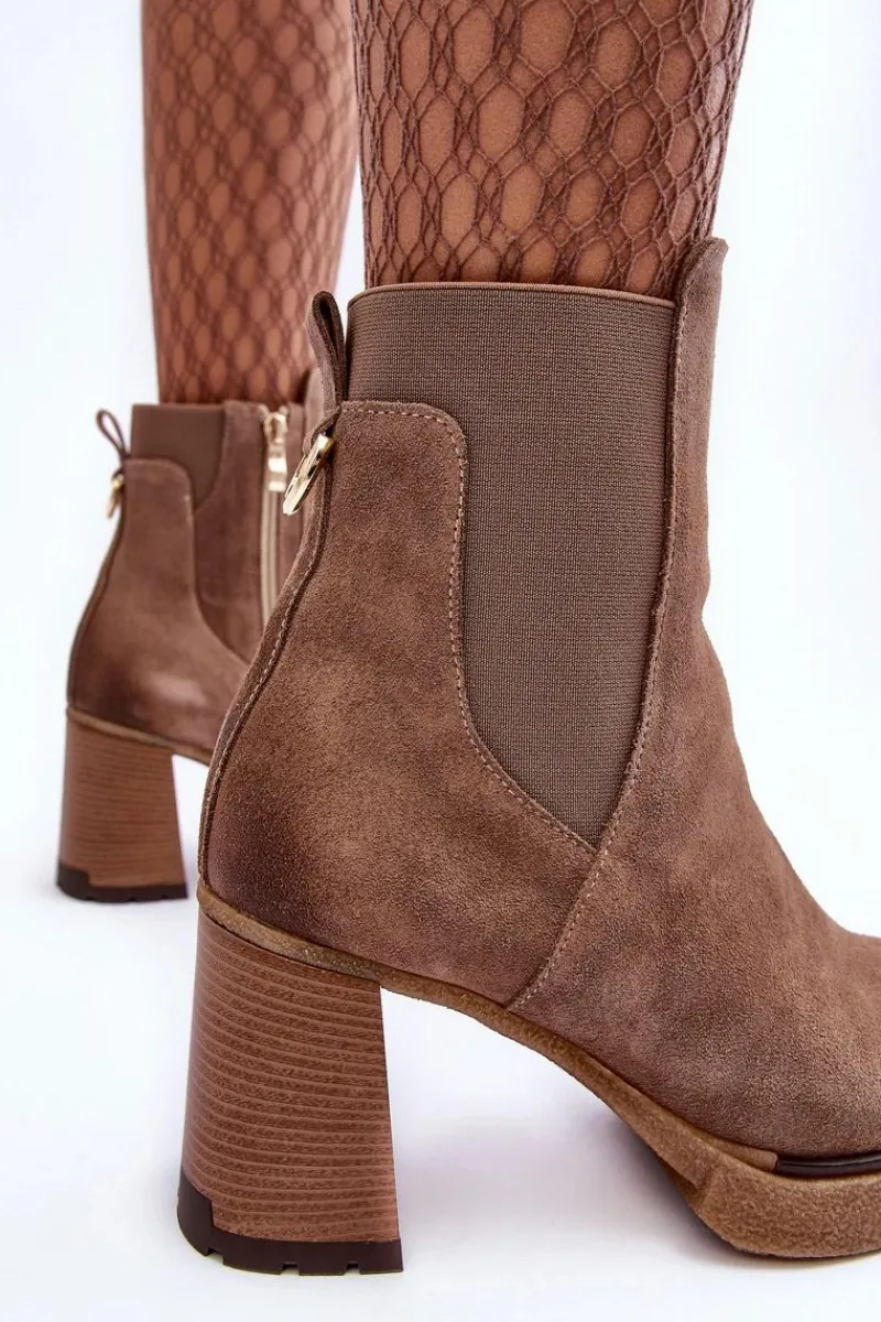 Outlet Boto Zamszowe Botki Na Słupku Brązowe Lemar Liresa Brązowy