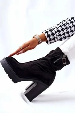 Best Zamszowe Botki Na Słupku Czarne Marlevo Damskie Botki Na Słupku|Czarne Botki