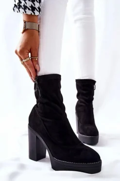 Best Zamszowe Botki Na Słupku Czarne Marlevo Damskie Botki Na Słupku|Czarne Botki