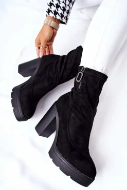 Best Zamszowe Botki Na Słupku Czarne Marlevo Damskie Botki Na Słupku|Czarne Botki