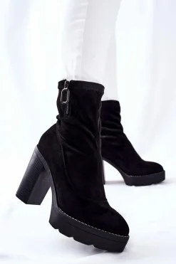Best Zamszowe Botki Na Słupku Czarne Marlevo Damskie Botki Na Słupku|Czarne Botki
