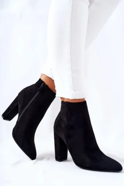 Clearance Zamszowe Botki Na Słupku Czarne Rinasa Damskie Botki Na Słupku|Botki Zimowe Damskie