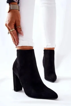 Clearance Zamszowe Botki Na Słupku Czarne Rinasa Damskie Botki Na Słupku|Botki Zimowe Damskie