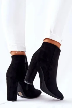 Clearance Zamszowe Botki Na Słupku Czarne Rinasa Damskie Botki Na Słupku|Botki Zimowe Damskie