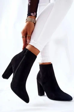 Clearance Zamszowe Botki Na Słupku Czarne Rinasa Damskie Botki Na Słupku|Botki Zimowe Damskie